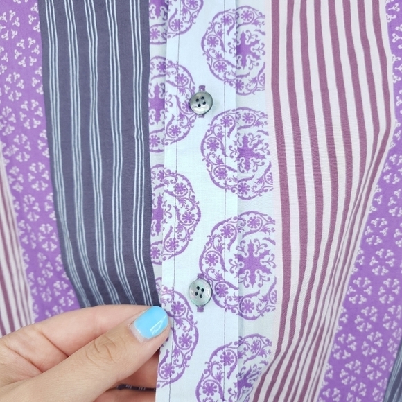 Ted Baker London Purple Striped Mixed Print Collared Button Up Shirt Men's 42 - Picture 4 of 11